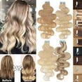 thumbnail image 1 of MY-LADY Tape in Natural Russian Human Hair Extensions Curly Ombre Glue Highlight Hairpiece 20PCS 20" #4T27 Medium Brown to Dark Blonde, 1 of 10