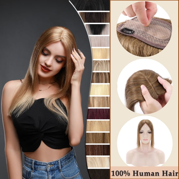 MY-LADY Woman 100% Remy Real Topper Human Hair Hair Extensions Natural Daily Hair Wigs Straight Hair Piece #GREY 6inch