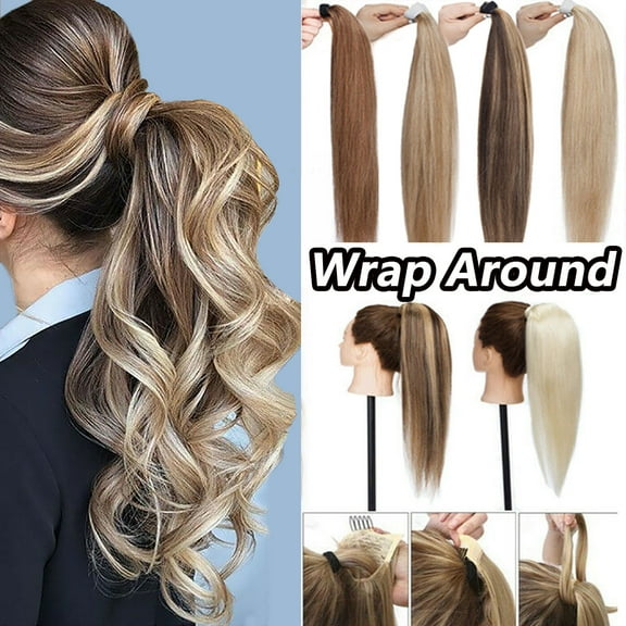 MY-LADY Women Clip in Ponytail Thick 100% Remy Human Hair Extensions Warp Around One piece Hairpiece Straight