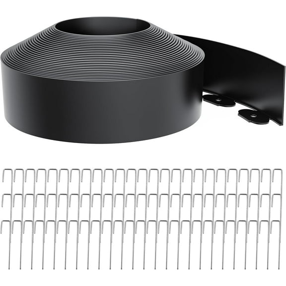 MY.Landscape Edging 4 Inch Tall 60FT with 75Pcs Metal Spikes, Plastic Garden Edging Border Landscape Edging Border Lawn Edging for Landscaping, Flower Bed, Yard