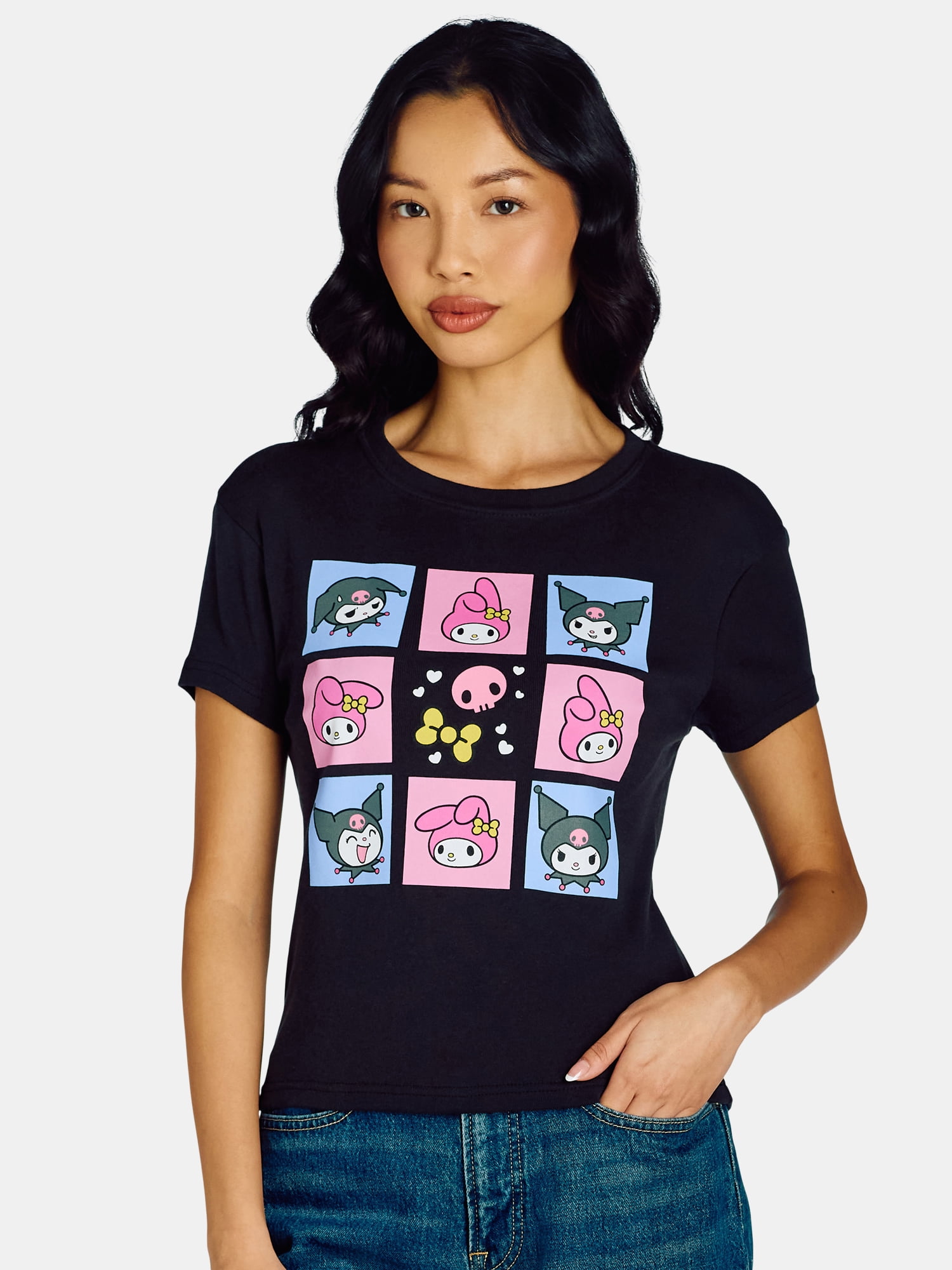 My Melody and Kuromi Women’s Cotton Graphic Tee with Short Sleeves, Sizes XS-XL