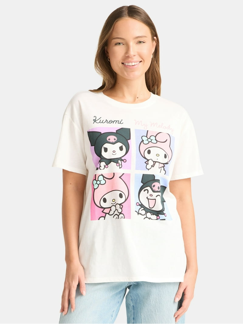 My Melody and Kuromi Women's Graphic Tee with Short Sleeves, Sizes