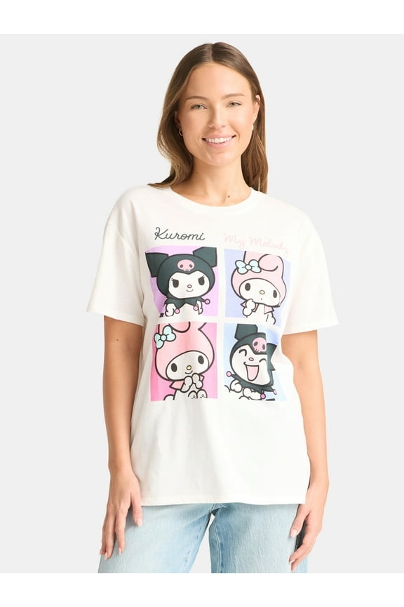 My Melody and Kuromi Women's Graphic Tee with Short Sleeves, Sizes XXS-XXL