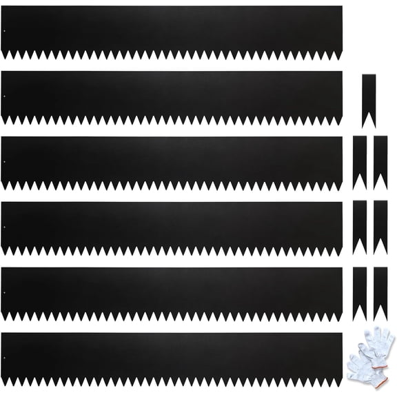 MY.Metal Landscape Edging 6 Pack 40" L x 8" H,Galvanized Bendable Metal Garden Edging,Hammer- in Steel Landscape Edging with a Pair of Gloves and 7 Clips,Black (20 FT Total)