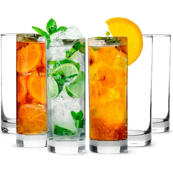 Premium Highball Glass Set Elegant Tom Collins Glasses Set of 6-12oz Tall Drinking Water Glasses Bar Glassware for Mojito, Whiskey, Cocktail