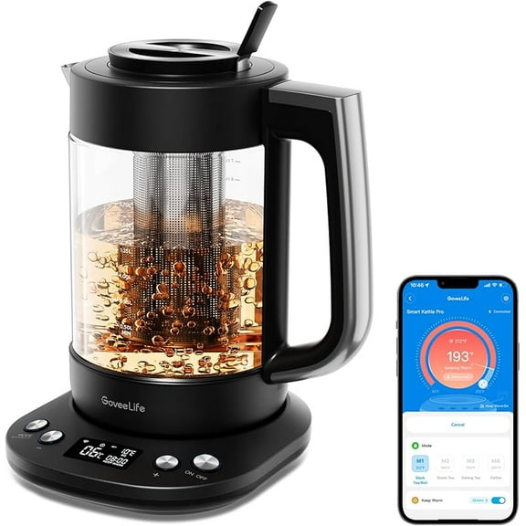 MY. Smart Electric Kettle with Tea Infuser for Loose Leaf, 1.7 L Electric Tea Kettle with Brewing Program, Variable Temperature Control, 2 H Keep Warm & Auto Shut-Off, BPA Free. Black