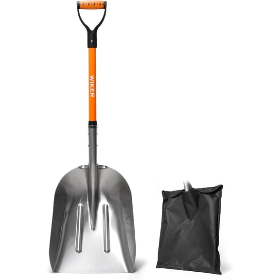 MY.Snow Shovel,Metal Snow Shovel for Driveway,Scoop Shovel Heavy Duty with D Handel,Transfer Shovel for Gardening,Farms,and Barns,45 inches,Orange