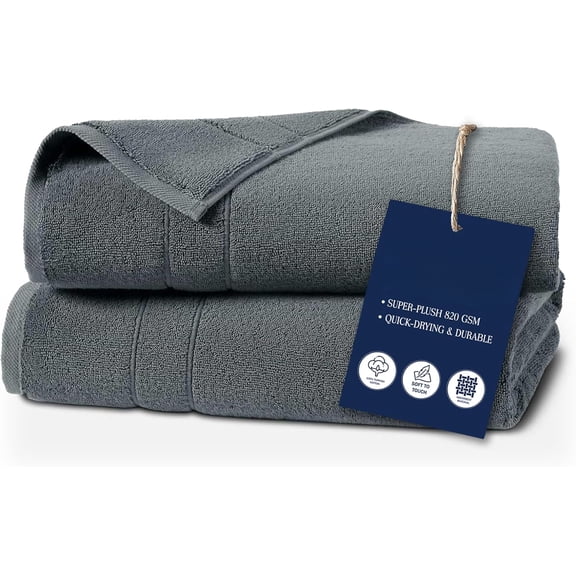 MY. Super-Plush Turkish Cotton Bath Towels Set of 2 Cotton, 820 GSM, Machine Washable, Perfect Bath Towels for Bathroom, Spa & Shower (30" x 58", Slate Grey)