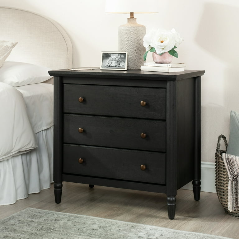 My Texas House Monroe 3 Drawer Nightstand with USB, Raven Black
