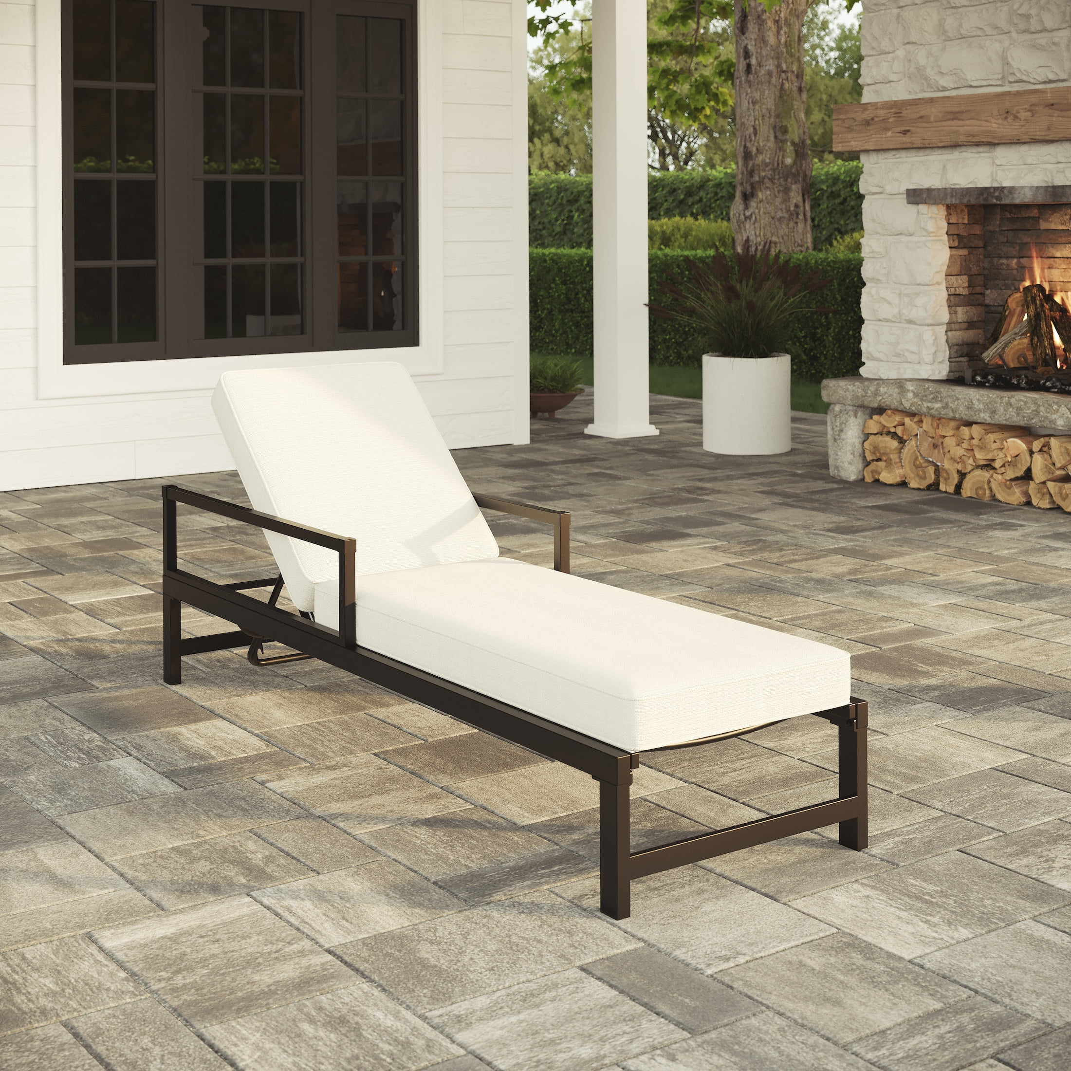 My Texas House Cambria Steel Outdoor Chaise Lounge, Black