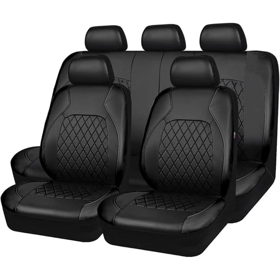 MY Universal Deluxe Pu Luxury Vinyl Faux Leather Car Seat Covers Full Set, Airbag Compatible, Breathable, Fit for Cars, Trucks, SUV (All Black)