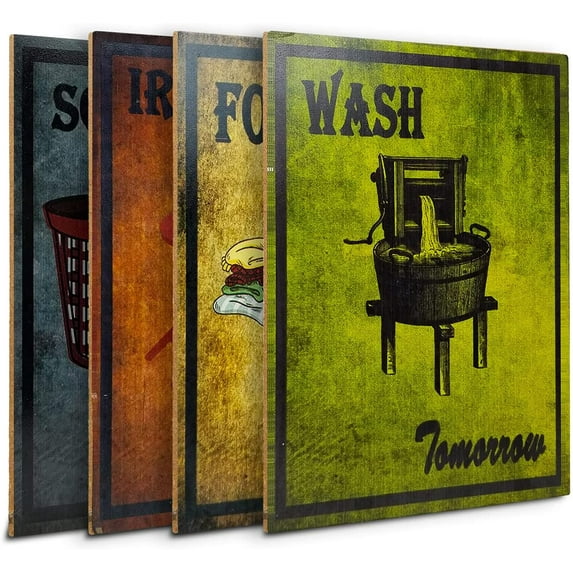 MY VINTAGE FINDS Laundry Room Signs Solid Wood Farmhouse Laundry Room Wall Decor | 4-Pack