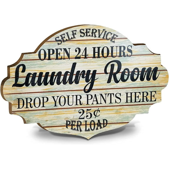 MY VINTAGE FINDS Laundry Sign Drop Your Pants Here Laundry Room Wall Decor (Brown)