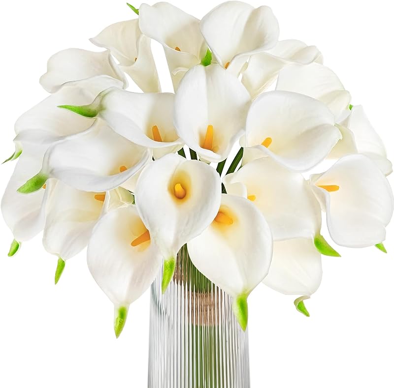 MY White Calla Lily 12Pcs Artificial Flowers Bouquet for Wedding Bride Shower Blessing Gift Home Decoration Faux Calla Lilies Flower, White