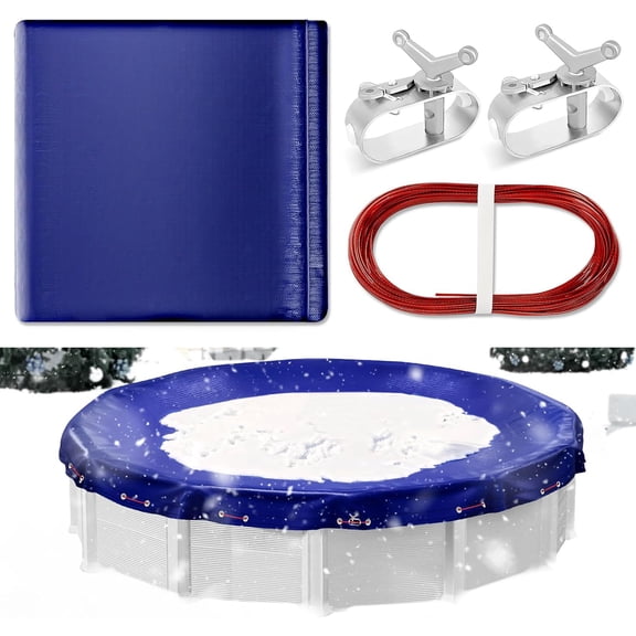 MY.Winter Pool Cover for Above Ground Pools, 24FT Round Pool Cover Pool Protection with Winch and Cable, Extra Thick PE Pool Cover Durability and UV Protected, Royal Blue