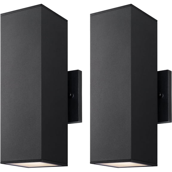 MY.mirrea Modern Outdoor Porch Light Patio Light in 2 Lights with Aluminum Rectangular Tube and Tempered Glass Cover Waterproof Wall Sconce 2 Pack (Matte Black)