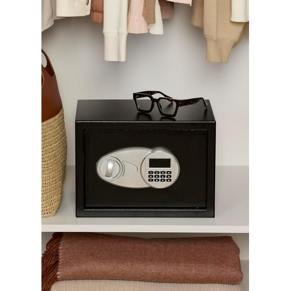 MY0.5 Cu Ft Steel Security Safe Box with Digital Keypad – Compact Lock Box for Cash, Jewelry & Documents – Black, 13.8" W x 9.8" D x 9.8" H