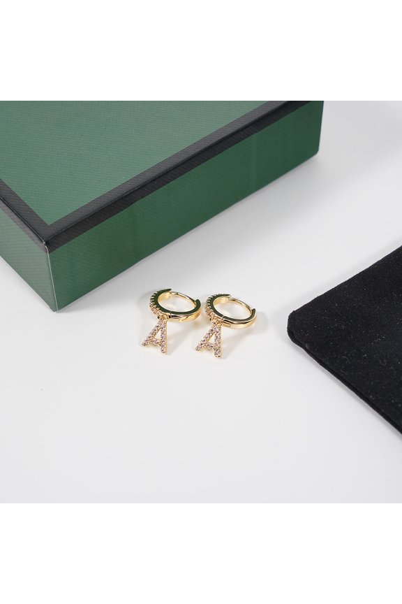 Cubic Zirconia Paved Initial "A" Huggie Hoop Earrings - Gold Plated, Personalized Gift for Her