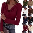 thumbnail image 1 of MYAOTINo Boundaries Ladies Solid Color Cowl Neck Shirt Long Sleeve Basic Top, 1 of 6