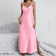 thumbnail image 1 of MYAOYI Dress for Women Satin Spaghetti Strap V Neck Maxi Dress, Side Slit Silky Slip Dress for Party, 1 of 8