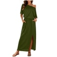 thumbnail image 1 of MYAOYI Dresses for Women Summer Vacation Maxi Dress Off Shoulder Short Sleeve Beach Long Dress with Pockets, 1 of 9