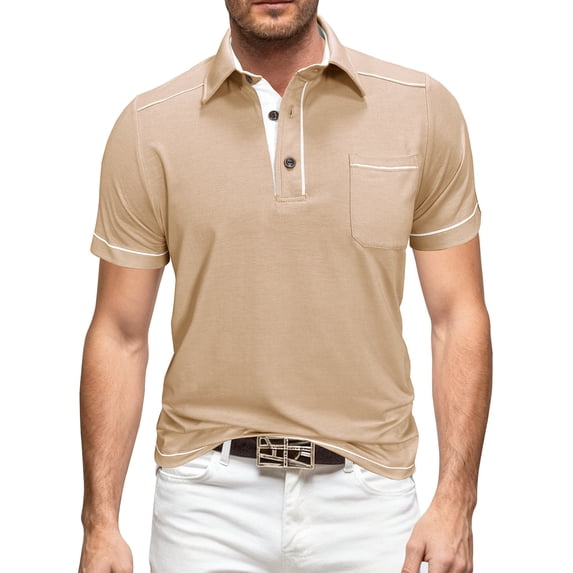 MYAOYI Polo Shirt for Men Contrast Placket Polo Shirt Full Piping Trim Short Sleeve Chest Pocket Daily Work Golf Top