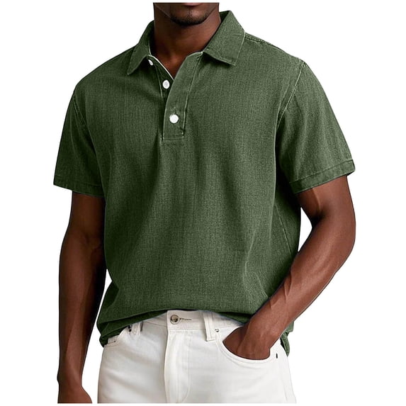 MYAOYI Men's Big Vintage Washed Jean Polo Shirt Classic Collar Button Placket Casual Golf Shirt