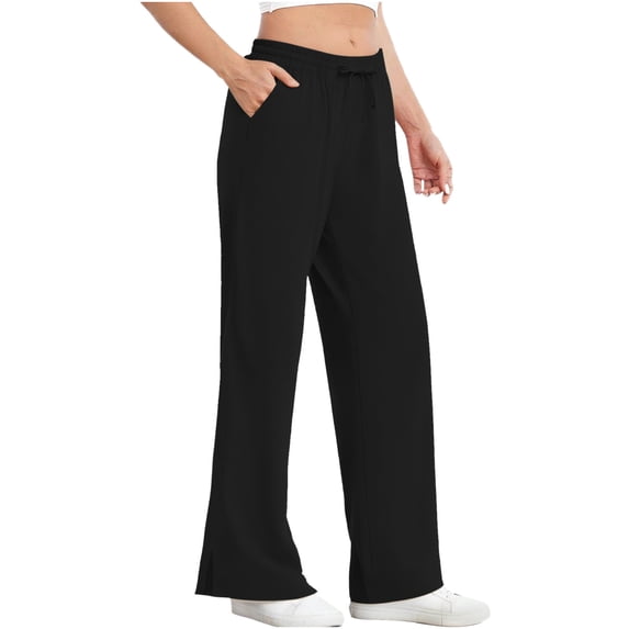 MYAOYI Leg Pants for Women no boundarie UV Protection Wide Elastic Waist Pockets Side Slit Casual Wear