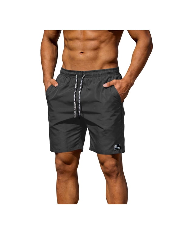 Mens Beach Board Shorts, Quick Dry Drawstring Swim Trunks with Pockets