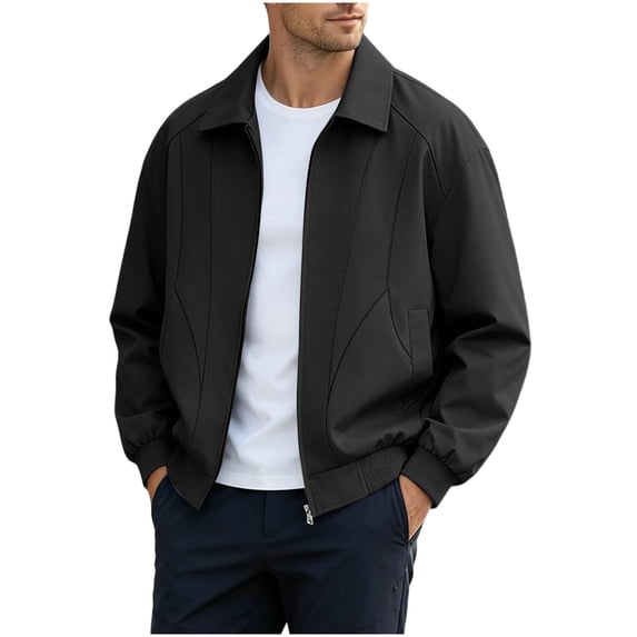 MYAOYI Mens Casual Full Zip Jacket Ribbed Hem & Cuffs Lightweight Spring Top