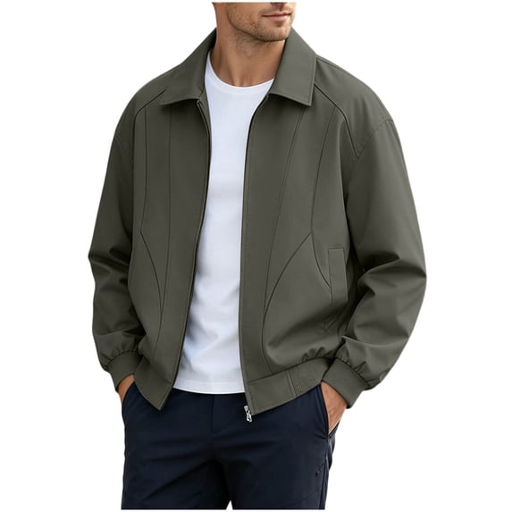 MYAOYI Mens Casual Full Zip Jacket Ribbed Hem & Cuffs Lightweight Spring Top