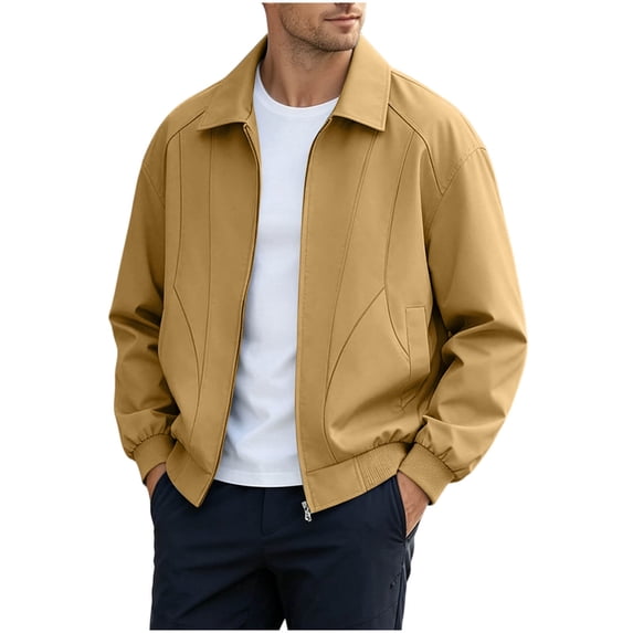 MYAOYI Mens Casual Full Zip Jacket Ribbed Hem & Cuffs Lightweight Spring Top