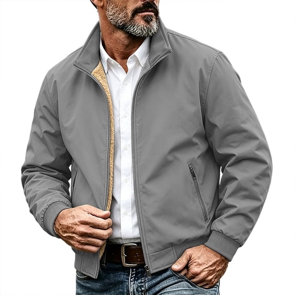 MYAOYI Mens Classic Full Zip Bomber Jacket Ribbed Trim Casual Daily Wear
