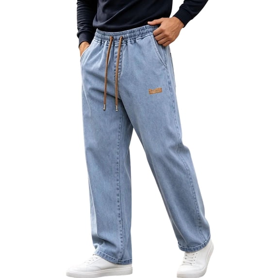 MYAOYI Mens Comfort Fit Jeans Drawstring Loose Denim Trousers