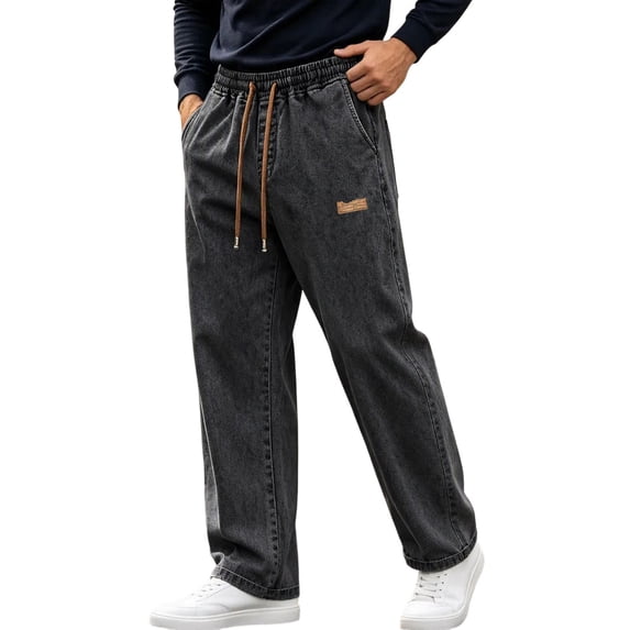 MYAOYI Mens Comfort Fit Jeans Drawstring Loose Denim Trousers