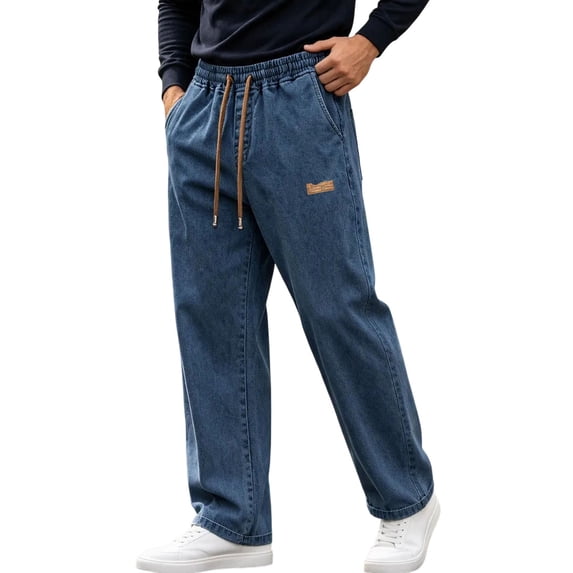 MYAOYI Mens Comfort Fit Jeans Drawstring Loose Denim Trousers