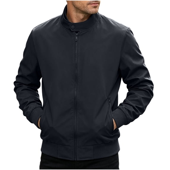 MYAOYI Mens Everyday Full Zip Jacket Mock Neck Ribbed Trim Outdoor Top