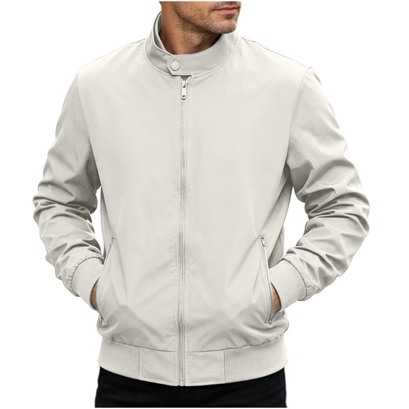 MYAOYI Mens Everyday Full Zip Jacket Mock Neck Ribbed Trim Outdoor Top