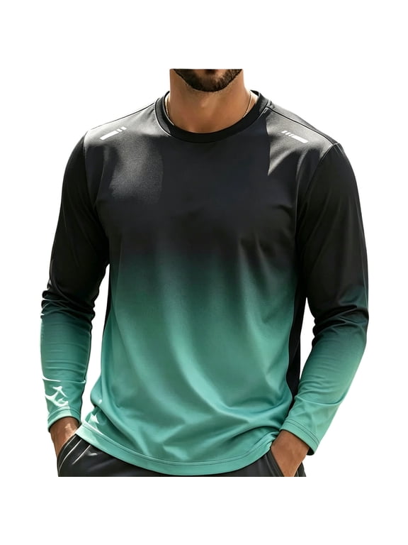 Mens Long Sleeve Gradient Activewear Top Moisture Wicking Tee