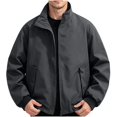 thumbnail image 1 of MYAOYI Mens Plain Zip Up Bomber Jacket Lightweight Fall Outerwear with Pockets, 1 of 8