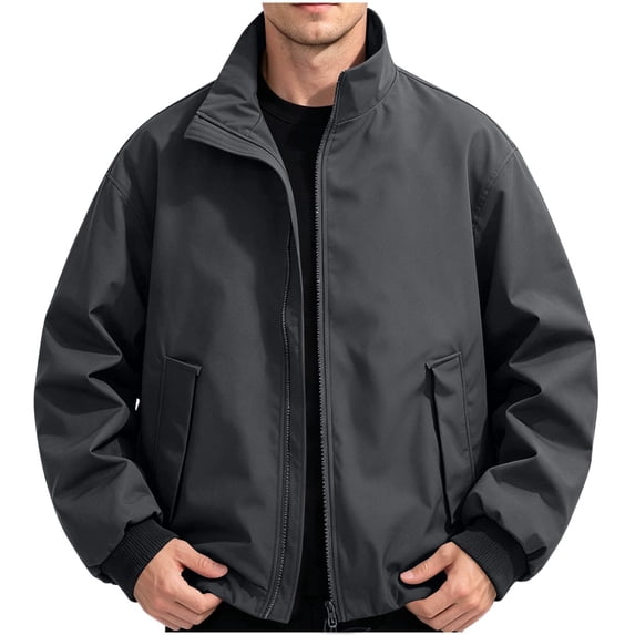 MYAOYI Mens Plain Zip Up Bomber Jacket Lightweight Fall Outerwear with Pockets