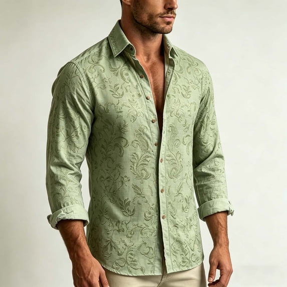 MYAOYI Mens Relaxed Fit Embroidered Shirt Long Sleeve Lapel Boho Casual Shirt