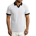 thumbnail image 1 of MYAOYI Mens Shirts Basic Men's V Stripe Polo, Contrast Collar Casual Textured Shirt, Value, 1 of 9