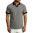 thumbnail image 1 of MYAOYI Mens Shirts Basic Men's V Stripe Polo, Contrast Collar Casual Textured Shirt, Value, 1 of 9