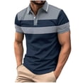 thumbnail image 1 of MYAOYI Mens Shirts Short Sleeve Polo Shirts, Color Block Striped Casual Breathable Summer Tops, 1 of 8