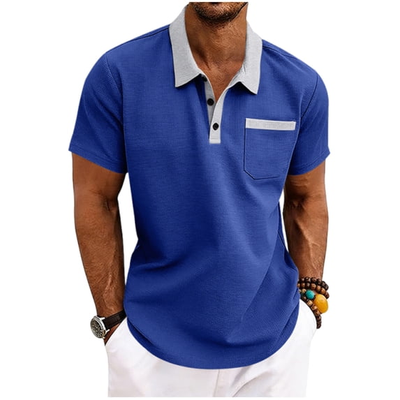 MYAOYI Mens Shirts Short Sleeve Polo Shirts, Waffle Knit Contrast Collar Breathable Comfortable Casual Tops for All Occasions