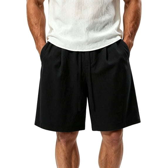 MYAOYI Mens Shorts Cotton Linen Blend Shorts Elastic Waist Drawstring Loose Fit Summer Casual Beach Shorts with Pockets