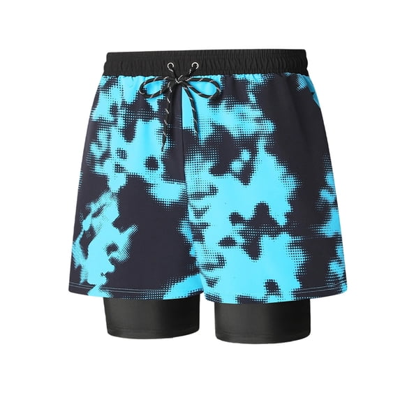 MYAOYI Mens Shorts Quick Dry 2 in 1 Running Shorts Printed Swim Trunks with Pockets