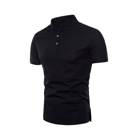 MYAOYI Mens Tops Casual Stand Collar Henley T-Shirt Short Sleeve Button Closure Regular Fit Daily Wear Top
