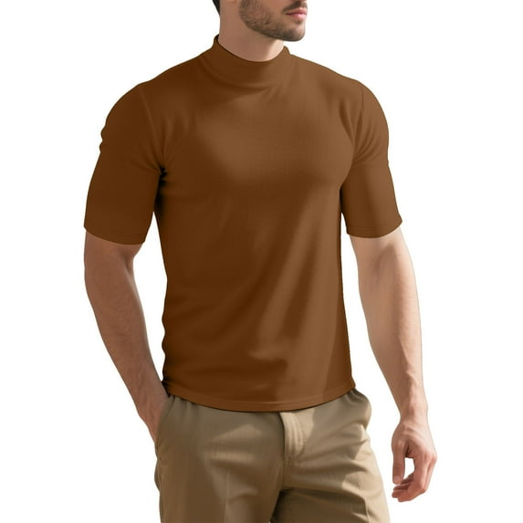 MYAOYI Mens Tops Mock Turtleneck Short Sleeve T-Shirt Slim Fit Top